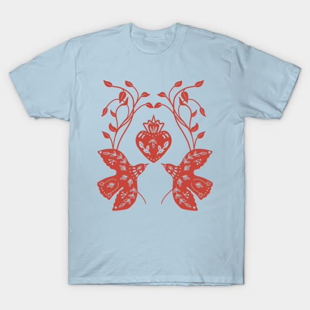 red birds and heart T-Shirt by Red Zebra